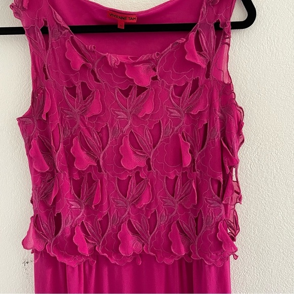 Vintage Vivienne Tam Women’s Fuchsia Pink Mesh Floral Shift Dress Size Medium - Picture 4 of 8